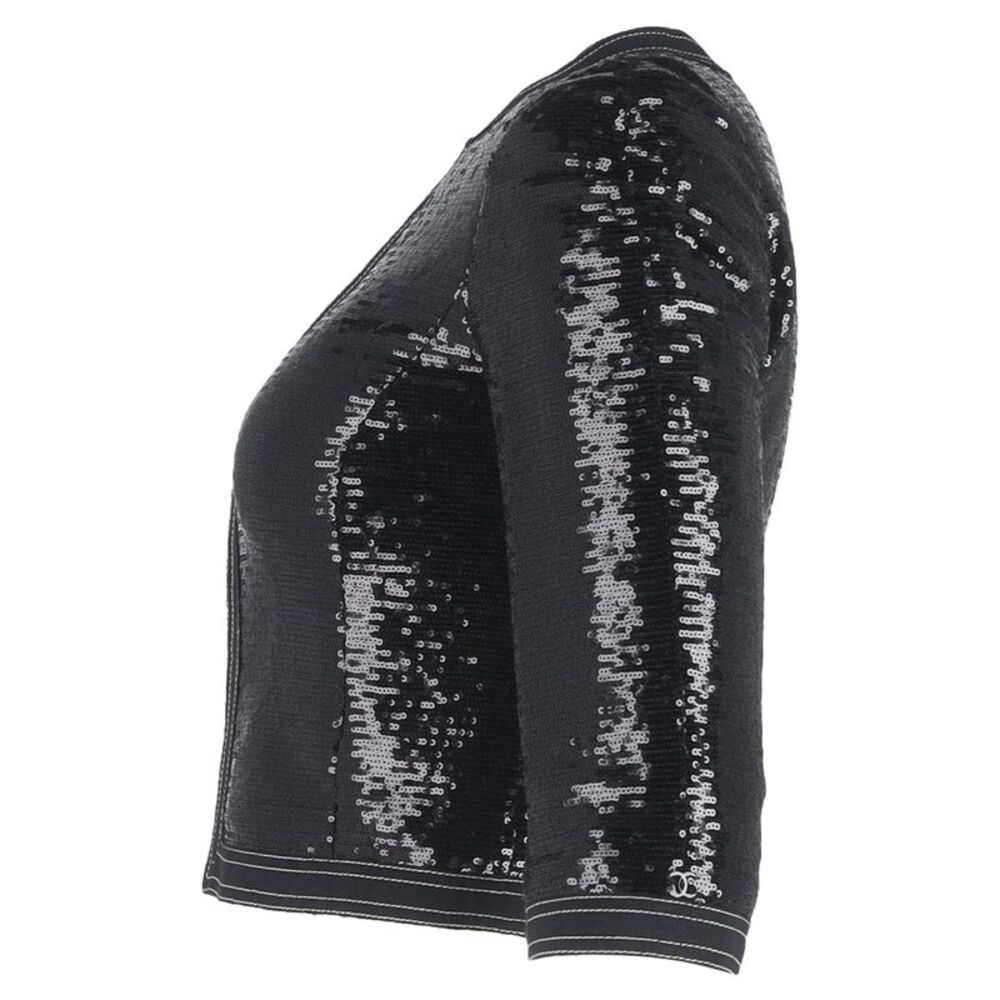 Chanel Zipped Sequined Cropped Blazer in Black Polyester - Picture 2 of 3